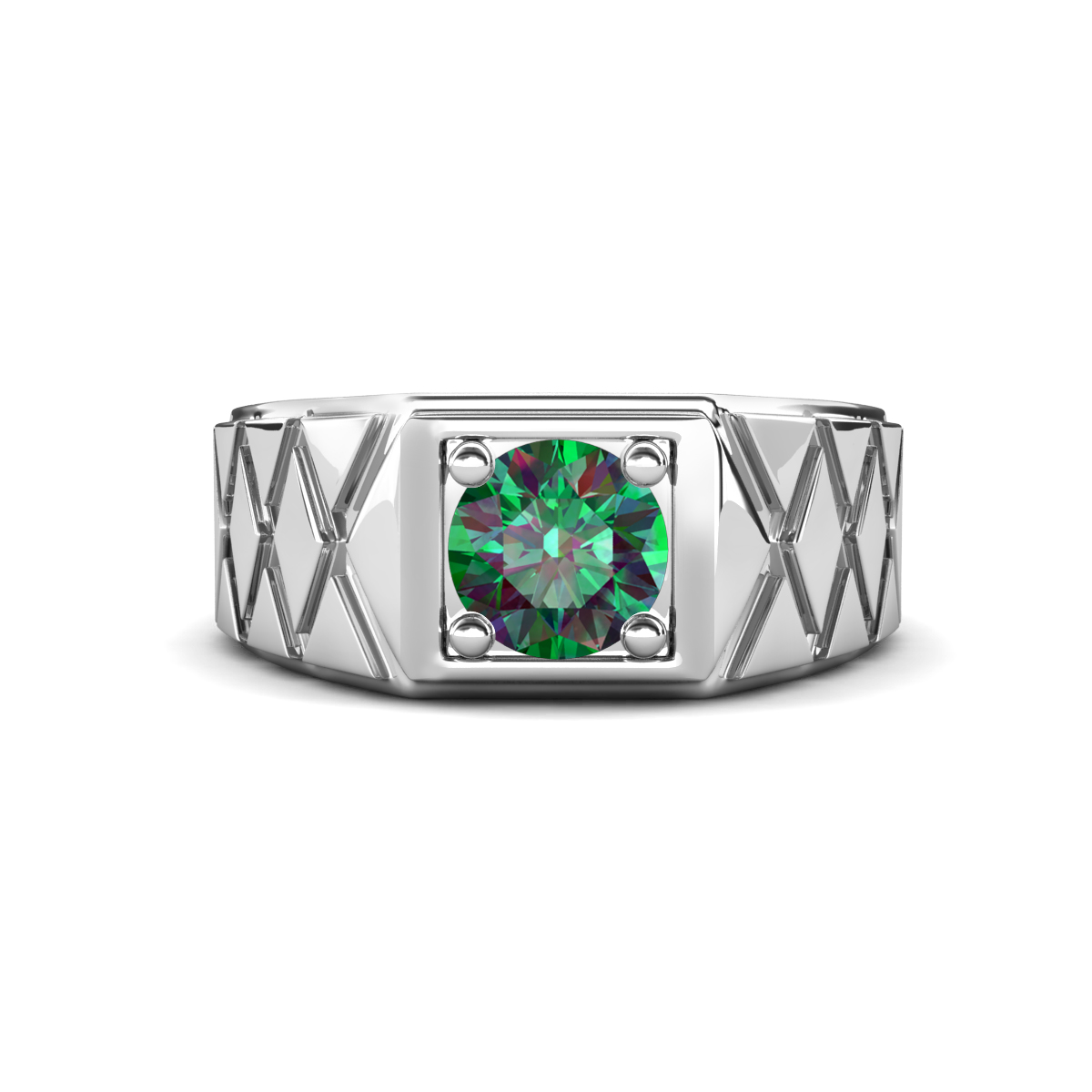 Jabari 1.00 ct Lab Created Alexandrite (6.50 mm) Criss Cross Design Shank Solitaire Men Band (9.5 mm) 